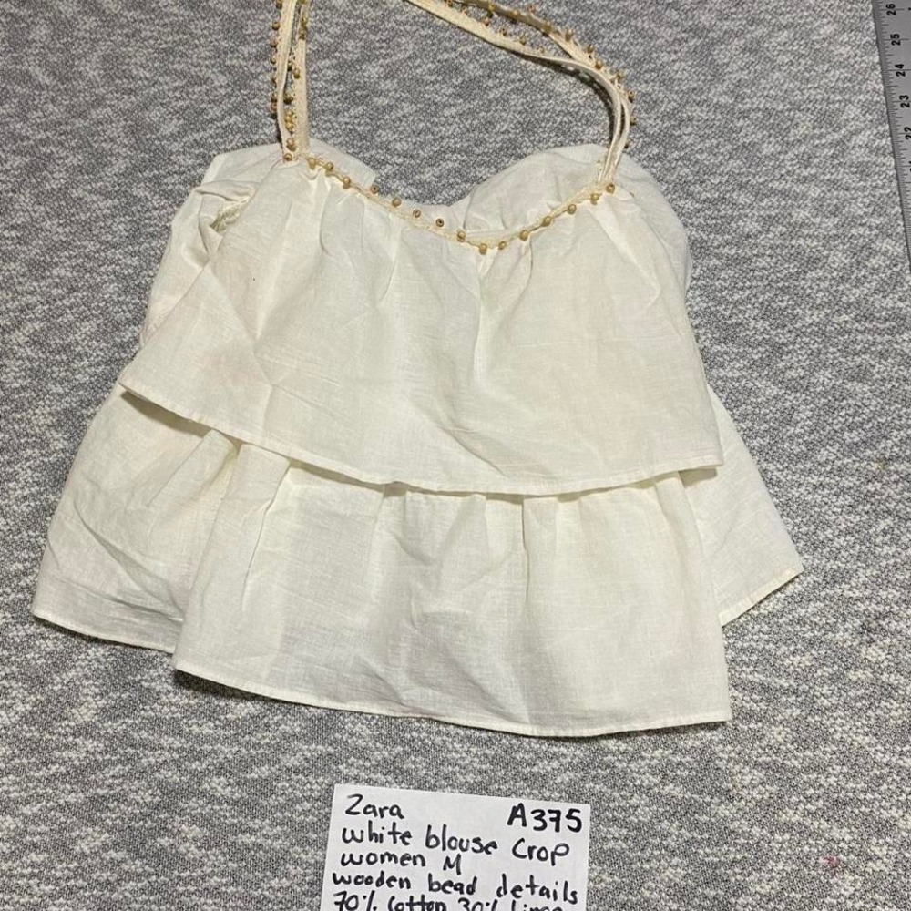 Zara white blouse crop top with wooden bead details NWT Women M. SKU-A375